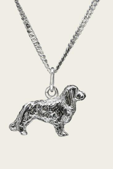 Silver Cavalier King Charles Spaniel Necklace Pendant - Large