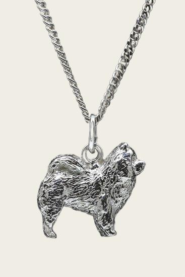 Zilveren Chow Chow langhaar ketting hanger - groot
