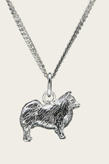 Zilveren Duitse keeshond ketting hanger - groot