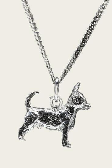 Zilveren Chihuahua korthaar ketting hanger - groot