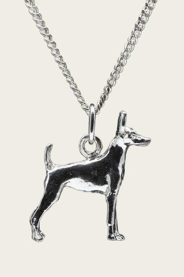 Silver American Toy Terrier Necklace Pendant - Large