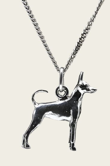 Zilveren Amerikaanse toy terrier met staart ketting hanger - groot