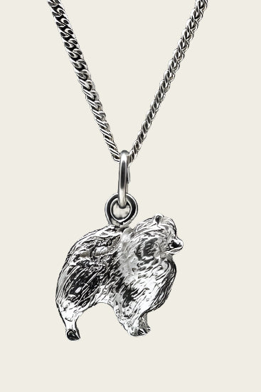 Zilveren Dwergkees pomerian ketting hanger - groot