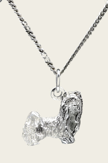 Zilveren Yorkshire terrier - huismodel met staart ketting hanger - groot