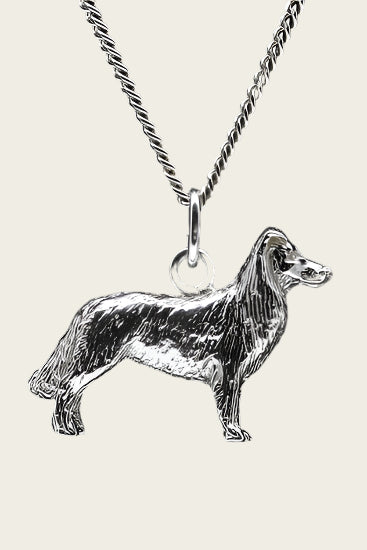 Zilveren Border collie ketting hanger - groot