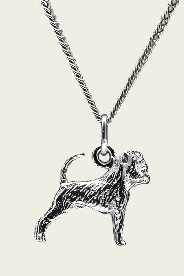 Zilveren Brusselse smoushondje met staart ketting hanger - groot