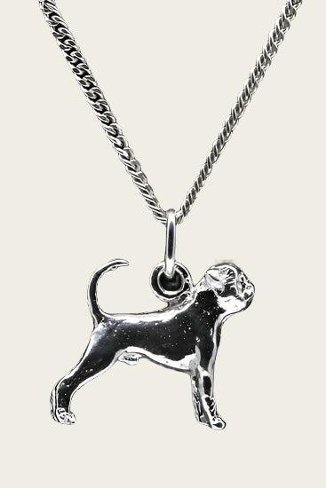 Zilveren Brabancon petit met staart ketting hanger - groot
