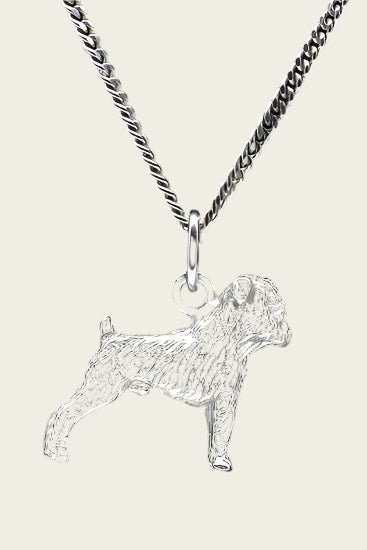 Zilveren Brusselse smoushondje ketting hanger - groot
