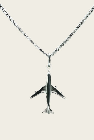 Zilveren Vliegtuig ketting hanger - klein