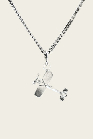 Zilveren Vliegtuig ketting hanger - dubbeldekker