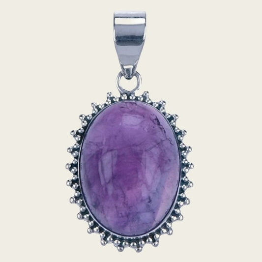 Zilveren Amethyst ovaal met kartelrand ketting hanger
