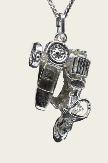 Silver Motorcycle with Sidecar Necklace Pendant