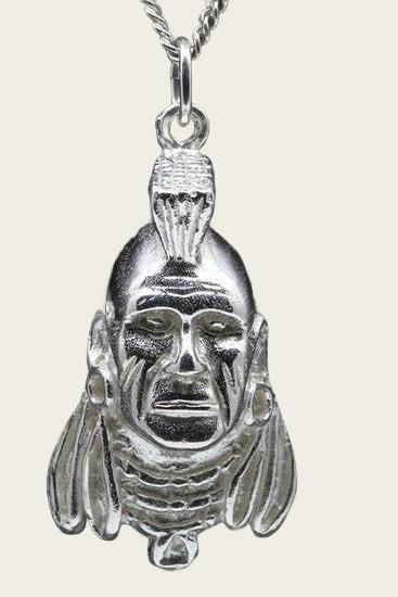 Silver Mohican Indian Necklace Pendant