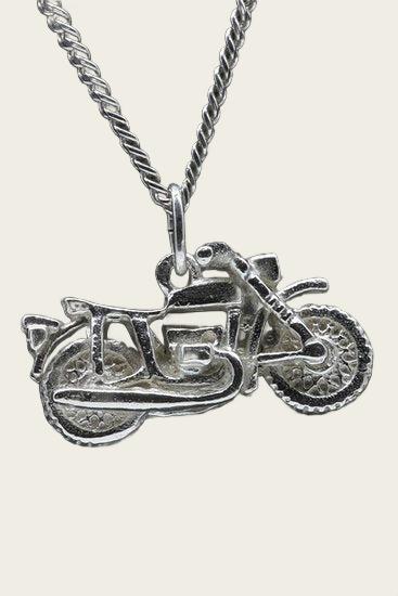 Zilveren Italiaanse motor met ruwe banden ketting hanger