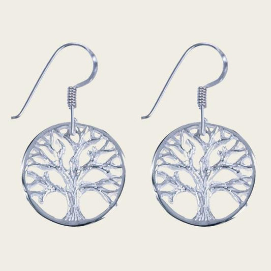Silver Tree of Life Circle Symbol Dangle Earring