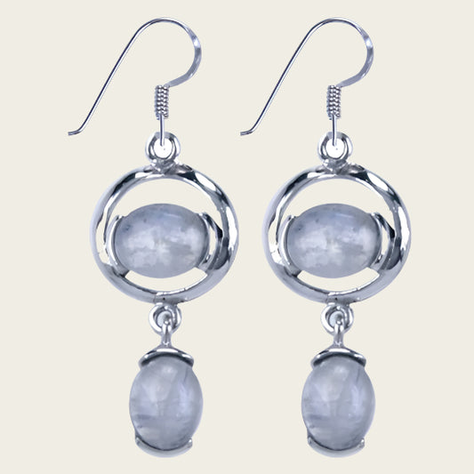 Silver Duo Earring with Moonstone Gemstone