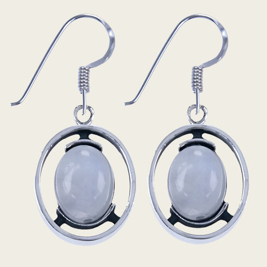 Silver Oval Open Earring with Moonstone Gemstone