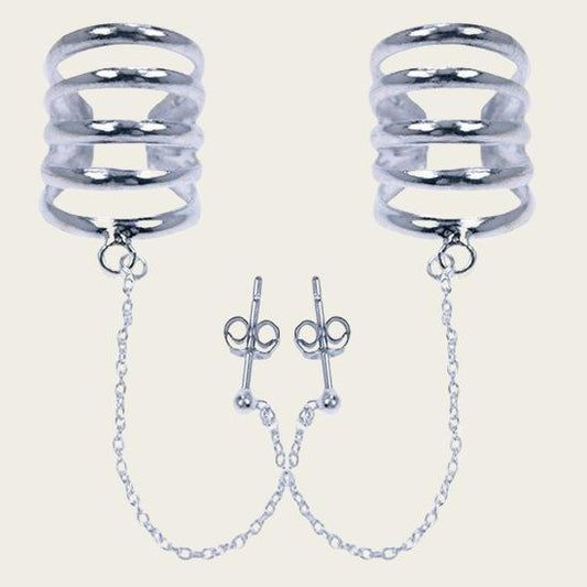 Zilveren 5 rings met ketting Oorklem
