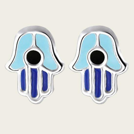 Zilveren Fatima hand blauw oorstekers oorknoppen