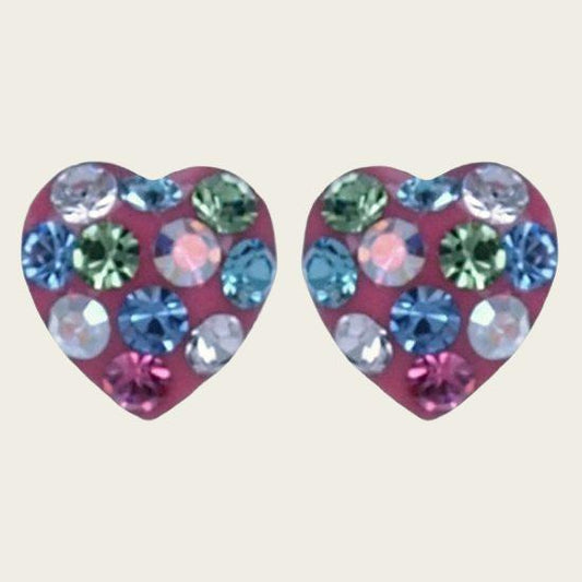 Zilveren Hartje roze glitter oorstekers oorknoppen