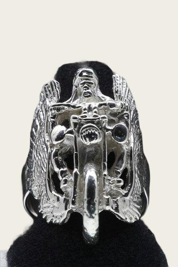 Zilveren Motorrijder met vleugels ring