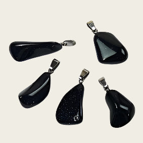 Goldstone blue (synth.) gemstone necklace pendant stainless steel