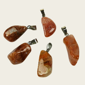 Moss agate red gemstone necklace pendant stainless steel