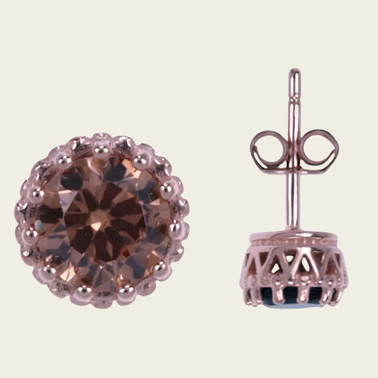 Silver Stud Earrings round brown - rose gold plated