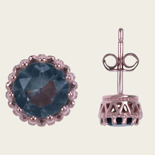 Silver Stud Earrings round gray - rose gold plated