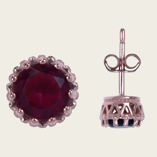 Silver Stud Earrings round red - rose gold plated