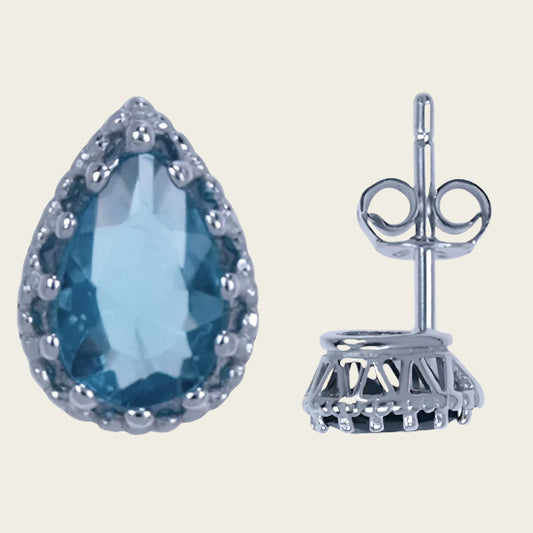 Silver Stud Earrings Drop Blue