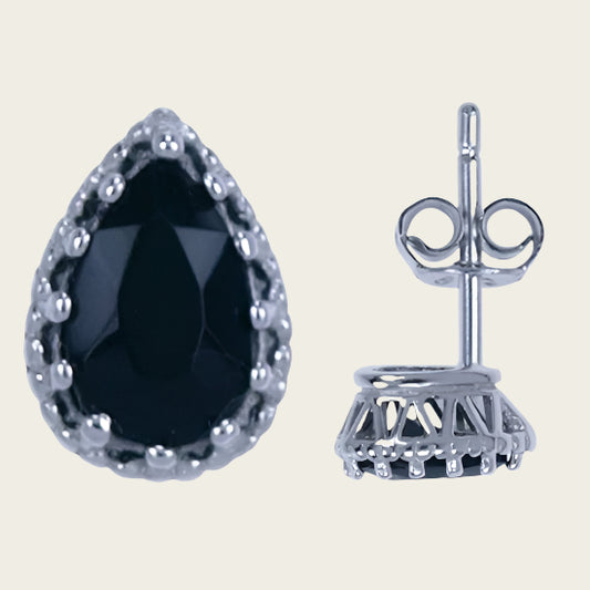 Silver Stud Earrings Drop Black