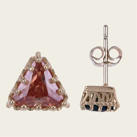 Silver Stud Earrings Triangle Brown - Gold Plated