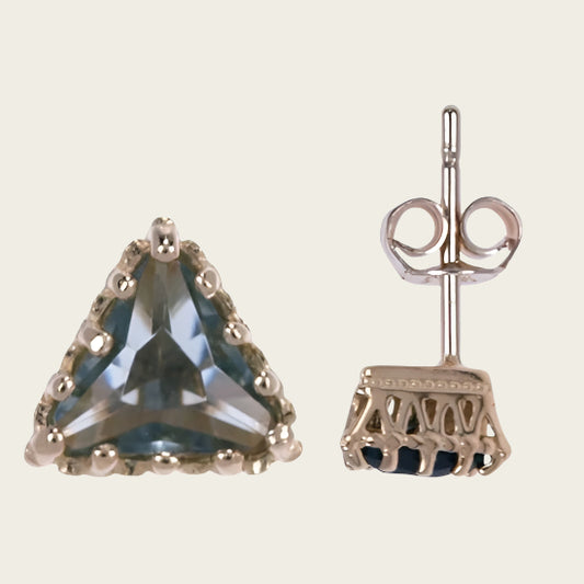 Silver Stud Earrings Triangle Grey - Gold Plated