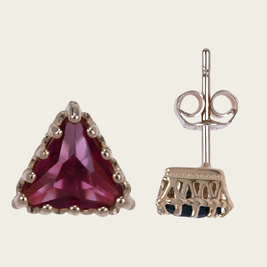 Silver Stud Earrings Triangle Red - Gold Plated