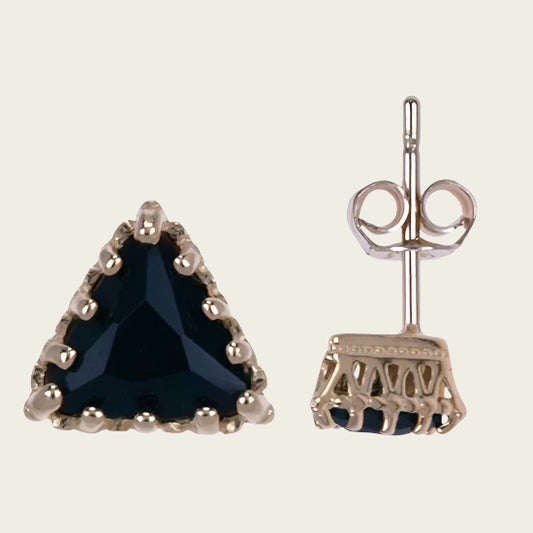 Silver Stud Earrings Triangle Black - Gold Plated