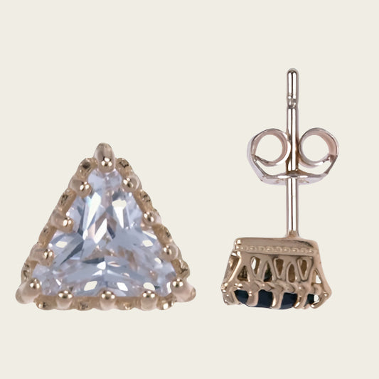 Silver Stud Earrings Triangle Crystal - Gold Plated