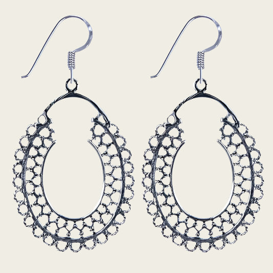 Silver Openwork Oval Earrings