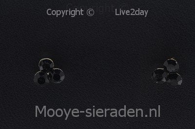 Silver Clover Stud Earrings with black cut stone