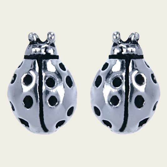 Silver Ladybug Stud Earrings