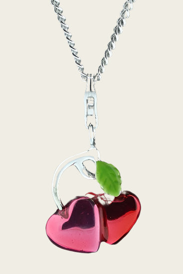 Zilveren Dubbelhart rood en roze hanger en/of bedel