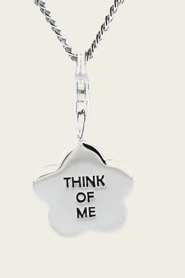 Zilveren Bloem met tekst Think of me hanger en/of bedel