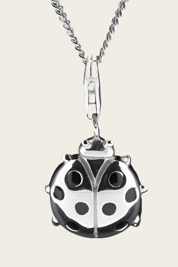 Zilveren Lieveheersbeestje zwarte stippen hanger en/of bedel