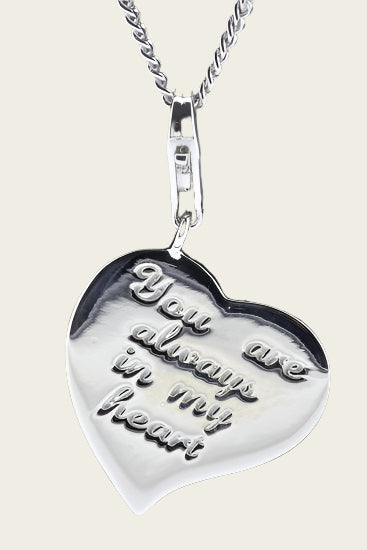 Zilveren Hart met tekst You are always in my heart hanger en/of bedel