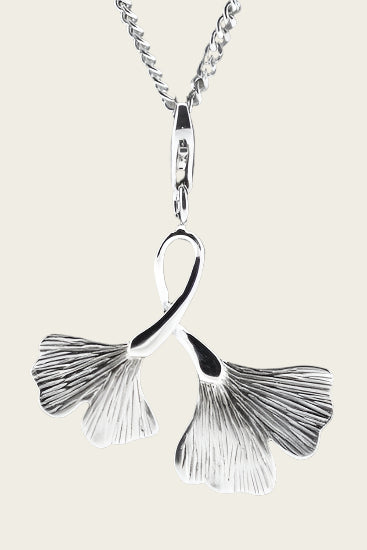 Zilveren Ginkgo dubbel blad hanger en/of bedel