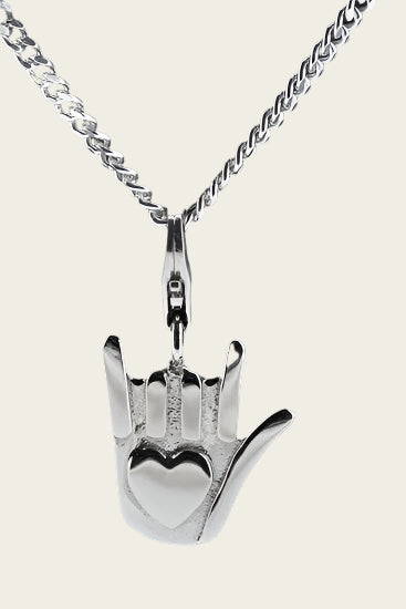 Silver Hand with heart I love you pendant and/or charm