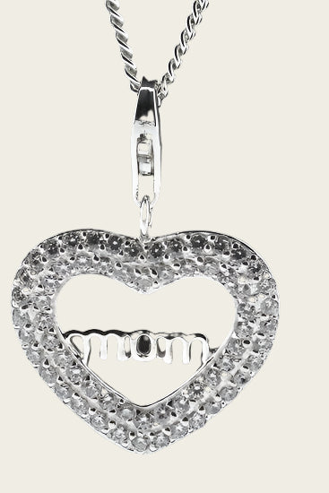 Zilveren Moederhart strass hanger en/of bedel