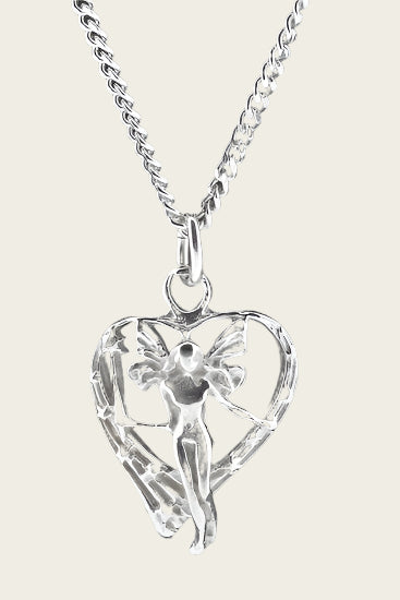 Zilveren Engel in hart ketting hanger