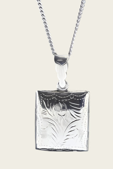 Zilveren Foto medaillon rechthoek bloemmotief 2 foto's ketting hanger