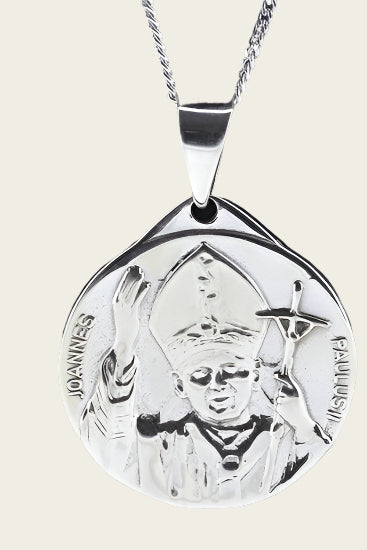 Zilveren Paus Johannes Paulus II XL ketting hanger